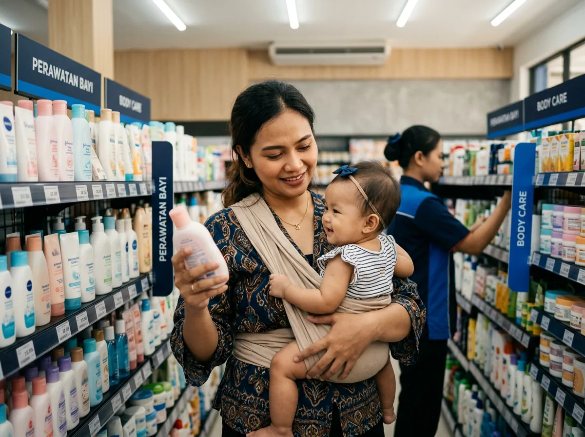Produk baby dan mom care di rak outlet Solo