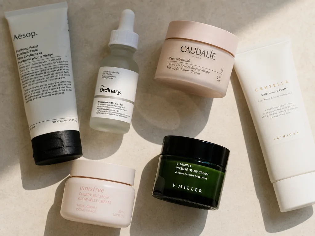 Produk skincare tersusun rapi di rak outlet Solo