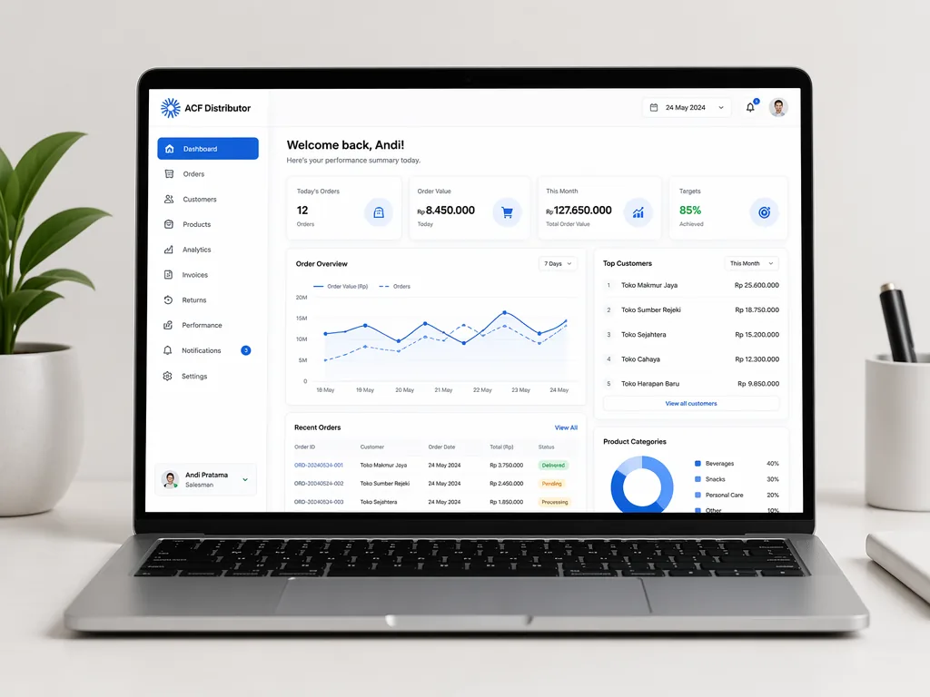 Tampilan dashboard portal principal ACF Distribution