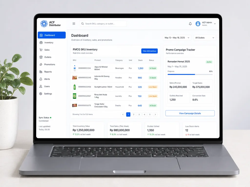 Tampilan dashboard portal principal ACF Distribution