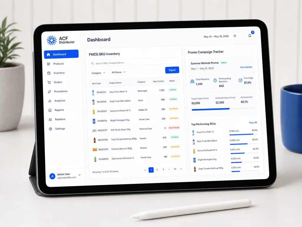 Tampilan dashboard portal principal ACF Distribution