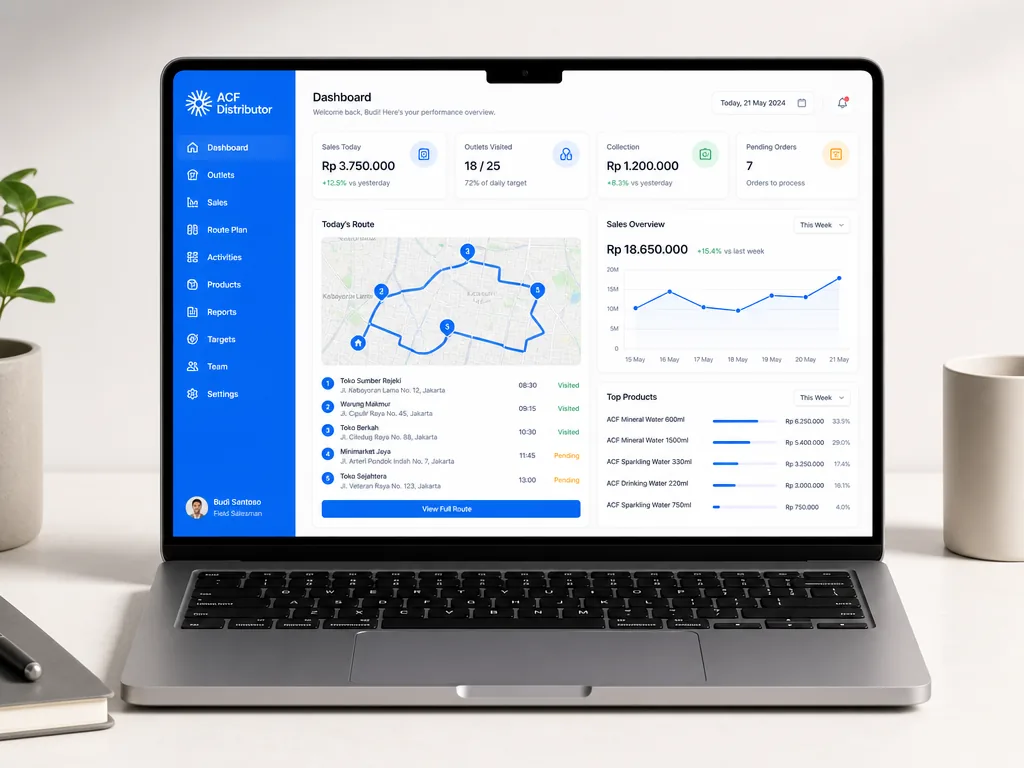 Tampilan dashboard portal principal ACF Distribution